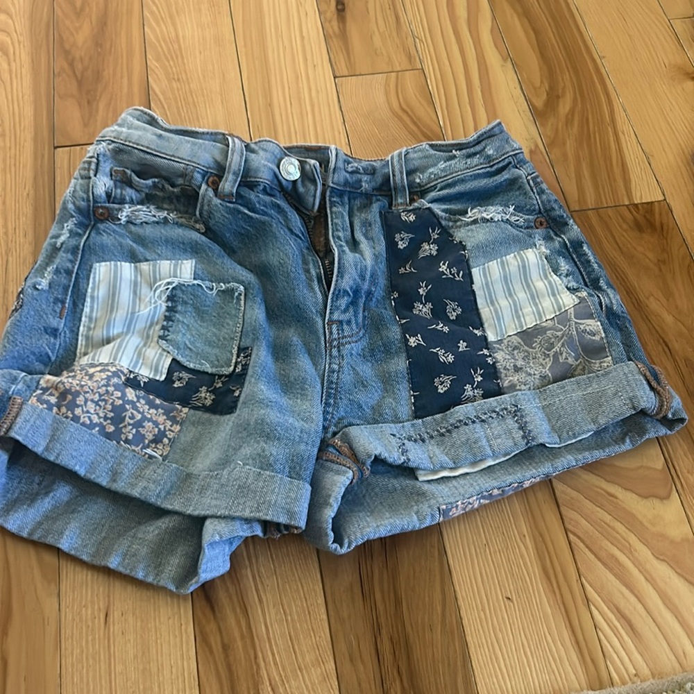 patched jean shorts